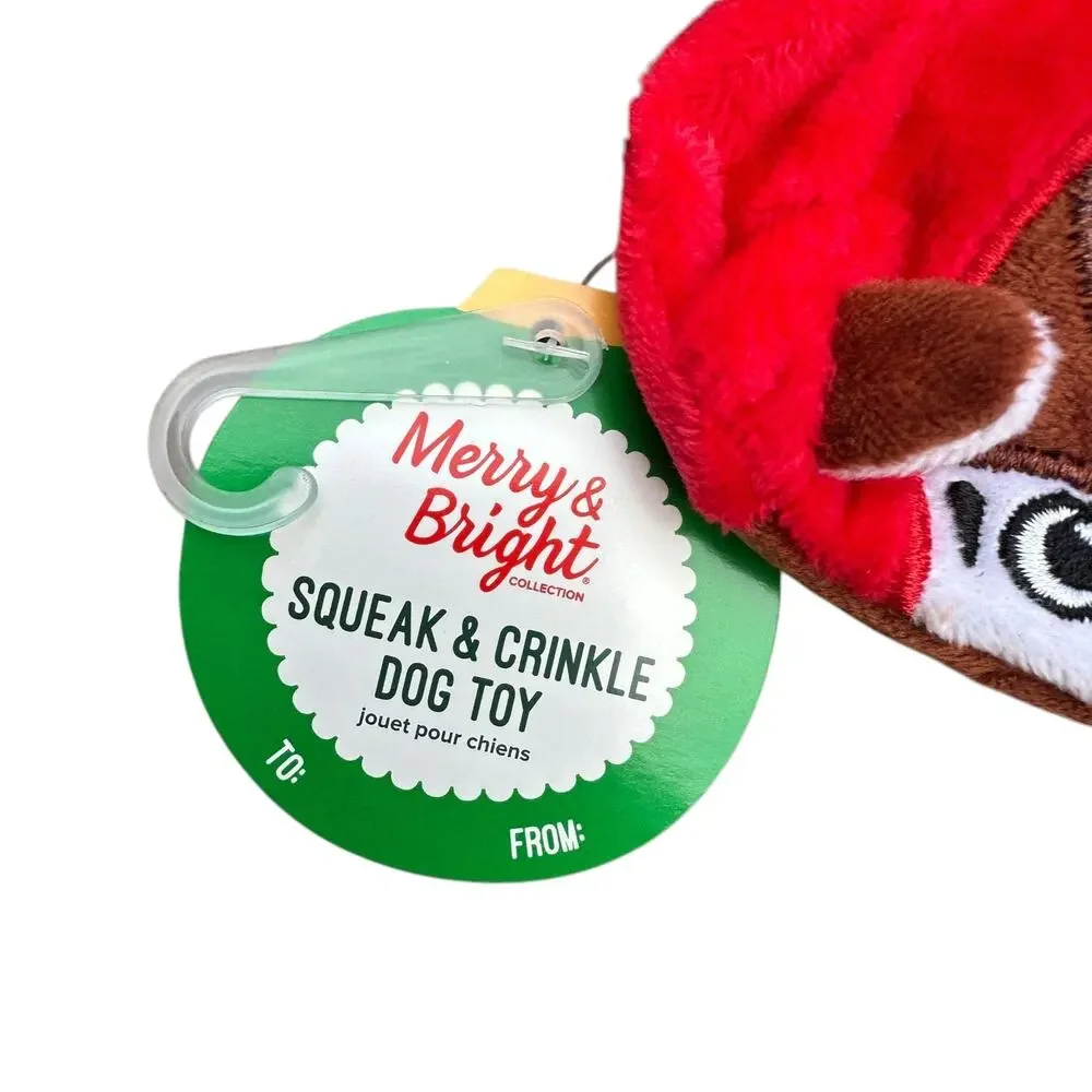 Merry & Bright Flattie Squirrel Squeak‎ Crinkle Dog Toy Plush Festive Christmas